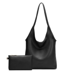 Wireless World Hobo Bags for Women Designer Top Handle Purses Soft Ladies PU Leather Shoulder Handbag Set MWC2-111BK