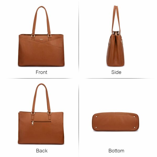 Laptop Tote Bag for Women 15.6 Inch Waterproof Leather Computer Bags Women Business Office Work Bag Briefcase Brown - Image 3