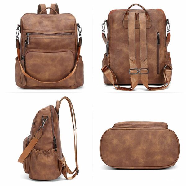 Wireless World Backpack Purse for Women Large Womens Backpack Leather Travel Backpack Fashion Backpack Purse Designer Ladies Shoulder Bags with Tassel Two-toned Brown - Image 4