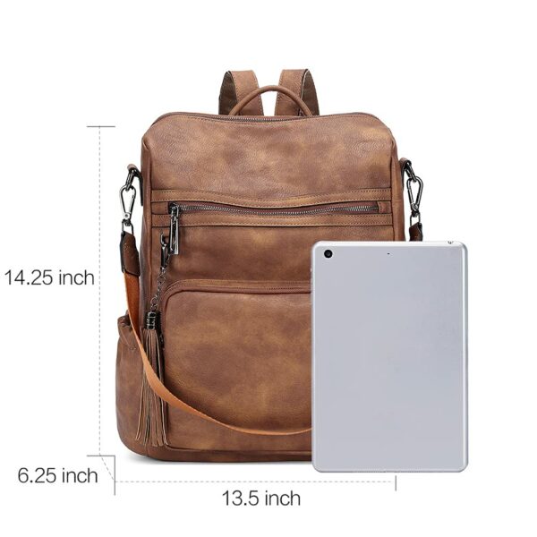 Wireless World Backpack Purse for Women Large Womens Backpack Leather Travel Backpack Fashion Backpack Purse Designer Ladies Shoulder Bags with Tassel Two-toned Brown - Image 7