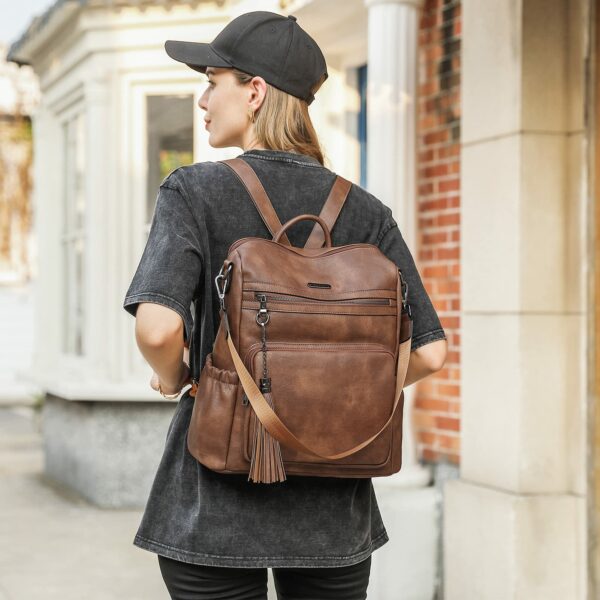 Wireless World Backpack Purse for Women Large Womens Backpack Leather Travel Backpack Fashion Backpack Purse Designer Ladies Shoulder Bags with Tassel Two-toned Brown - Image 8