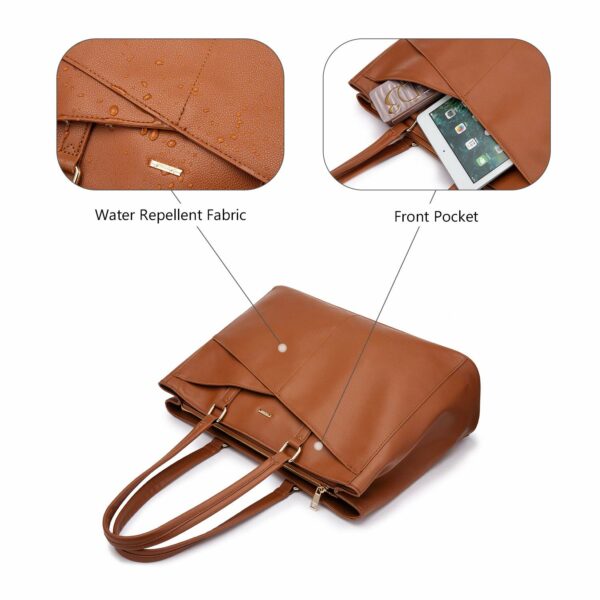Laptop Tote Bag for Women 15.6 Inch Waterproof Leather Computer Bags Women Business Office Work Bag Briefcase Brown - Image 9