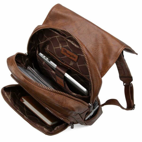 Wireless World × Wrangler Brown Leather Laptop Backpack for Women Men Unisex Fashion Backpack Purse - Image 4
