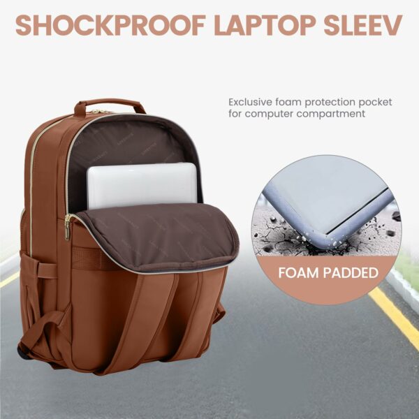 LOVEVOOK Leather Backpacks for Women,15.6 inch Leather Laptop Backpack Women Computer Backpack Laptop Bag,Stylish Quilted Travel Backpack Purse Work Bag College Teacher Backpacks with USB Port,Brown - Image 5