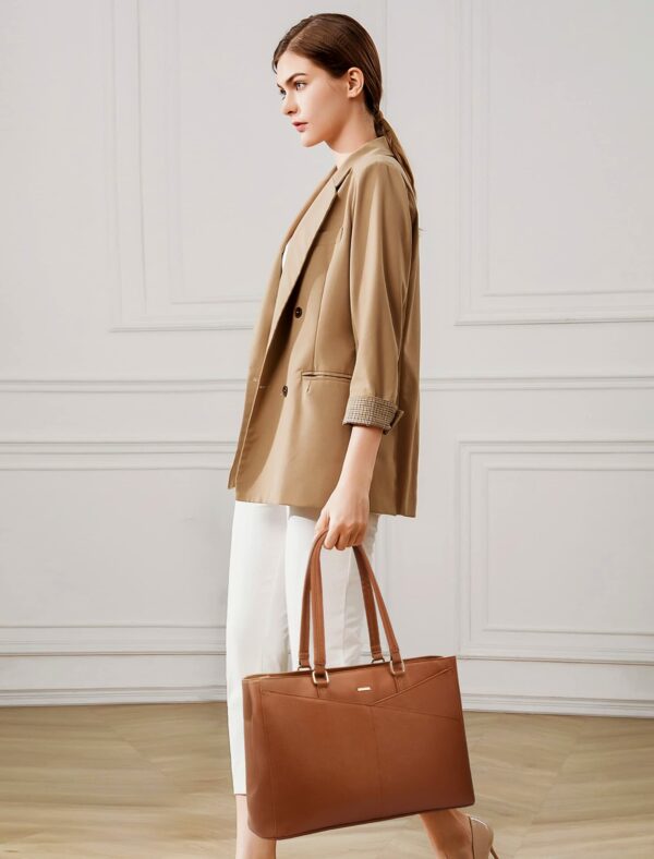 Laptop Tote Bag for Women 15.6 Inch Waterproof Leather Computer Bags Women Business Office Work Bag Briefcase Brown - Image 8