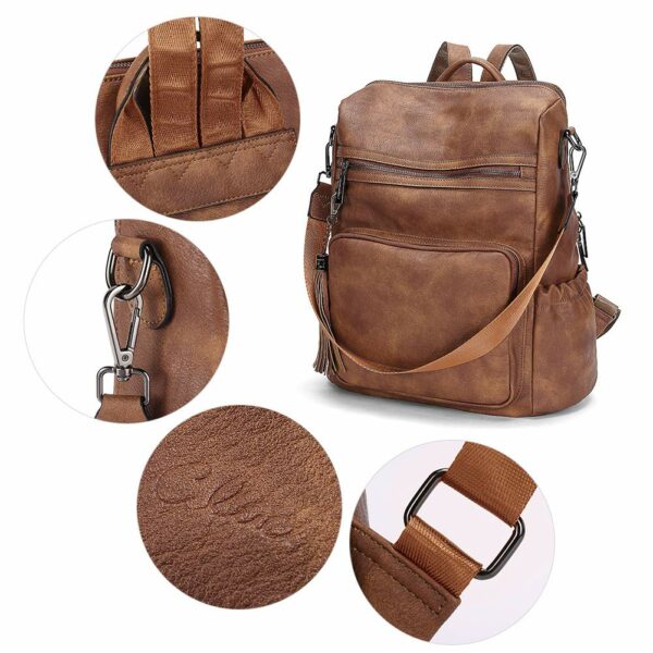 Wireless World Backpack Purse for Women Large Womens Backpack Leather Travel Backpack Fashion Backpack Purse Designer Ladies Shoulder Bags with Tassel Two-toned Brown - Image 5