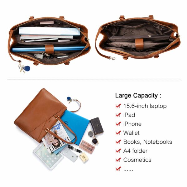 Laptop Tote Bag for Women 15.6 Inch Waterproof Leather Computer Bags Women Business Office Work Bag Briefcase Brown - Image 7