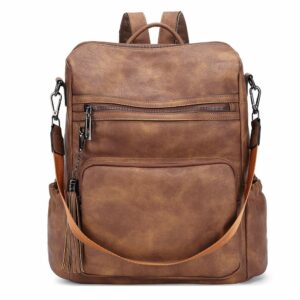 Wireless World Backpack Purse for Women Large Womens Backpack Leather Travel Backpack Fashion Backpack Purse Designer Ladies Shoulder Bags with Tassel Two-toned Brown