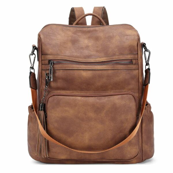 Wireless World Backpack Purse for Women Large Womens Backpack Leather Travel Backpack Fashion Backpack Purse Designer Ladies Shoulder Bags with Tassel Two-toned Brown