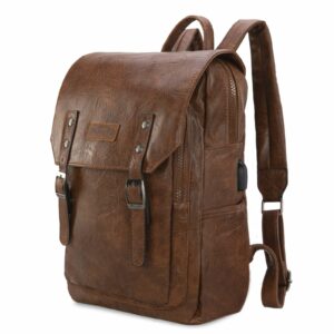 Wireless World × Wrangler Brown Leather Laptop Backpack for Women Men Unisex Fashion Backpack Purse