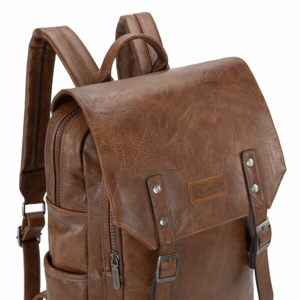 Wireless World × Wrangler Brown Leather Laptop Backpack for Women Men Unisex Fashion Backpack Purse - Image 2